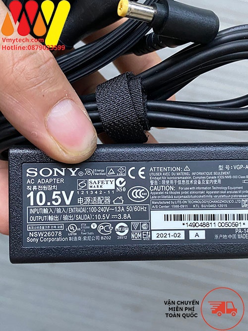 Adapter, Sạc Sony 10.5V - 3.8A chân tròn 4.8 * 1.7mm, Sạc Sony 40W Chính Hãng