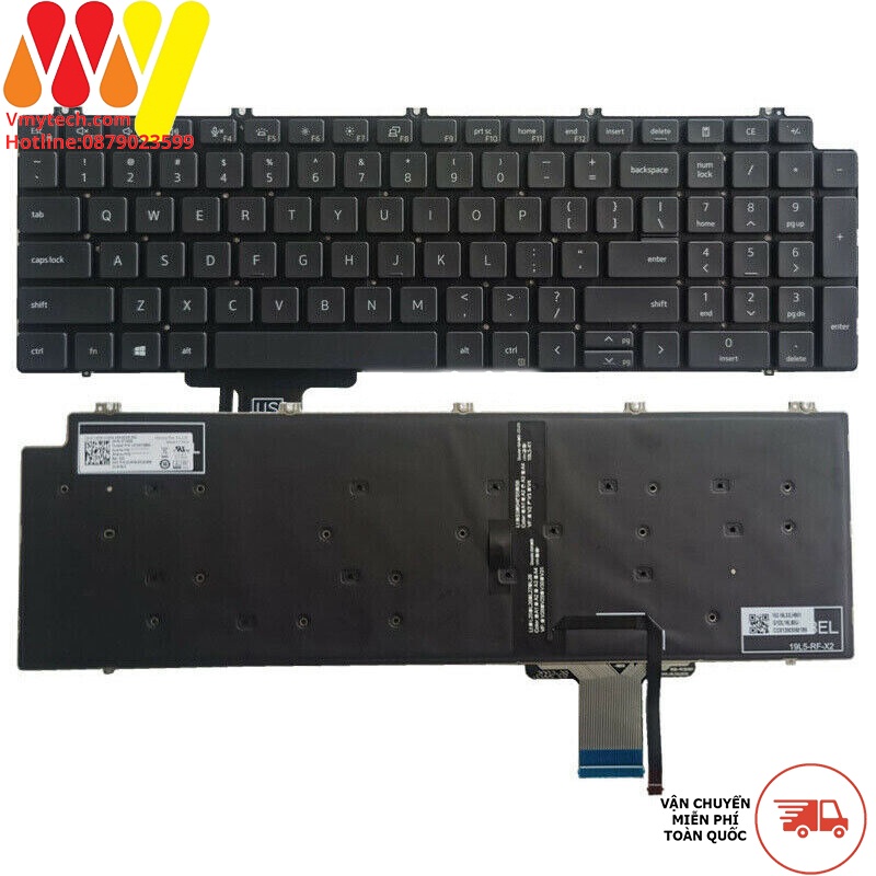 Bàn phím dùng cho laptop Dell Precision 7550 7560 7750 đen LED