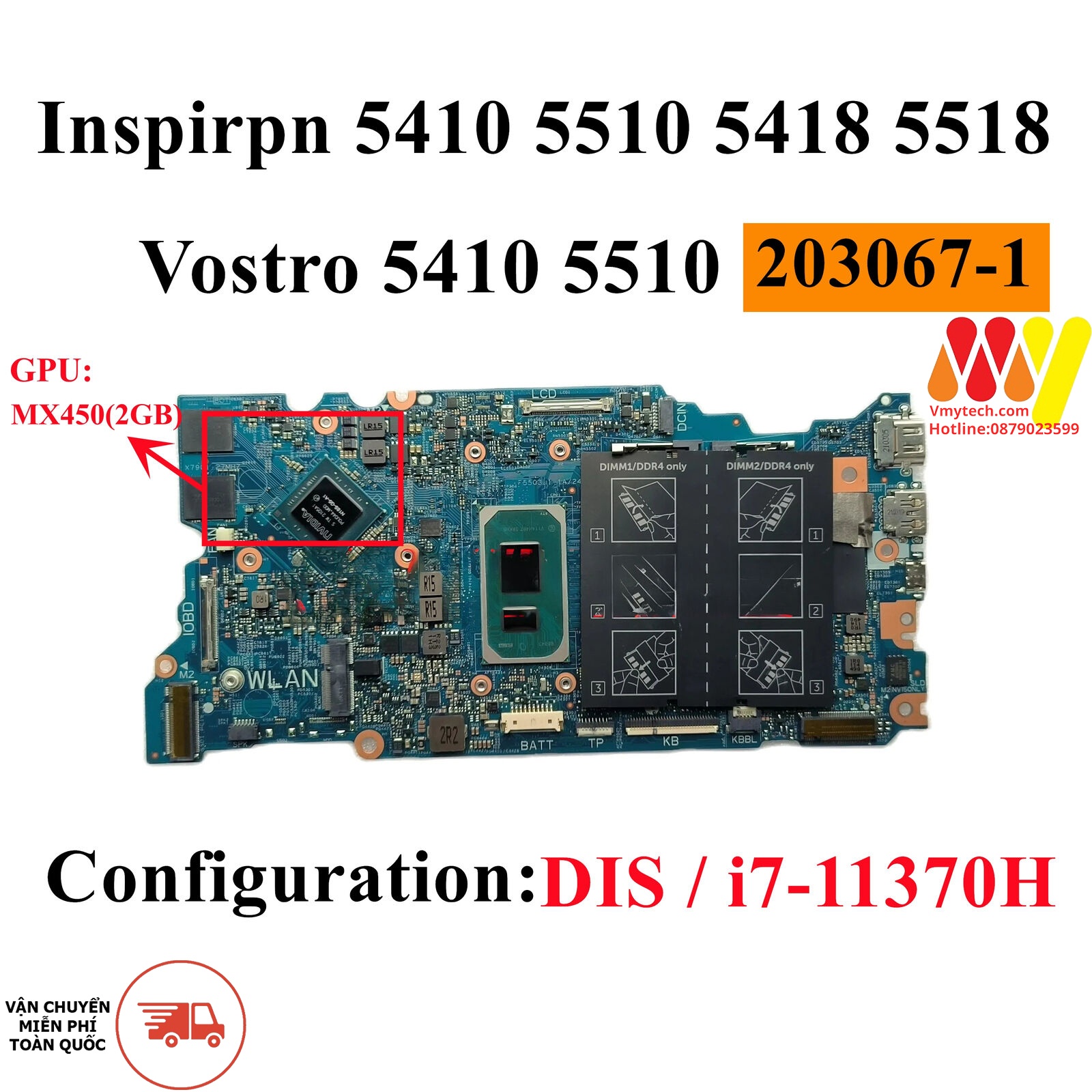 MAIN thay thế dùng cho Laptop DELL INSPRION 5510 I7-11370H mã : 213109-1