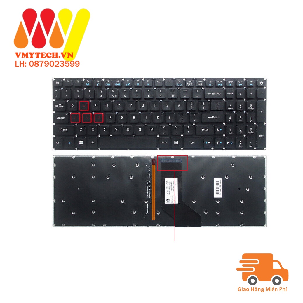 Bàn Phím Keyboard Laptop Acer PH315-51, PH317-51, PH315-51-78NP, PH317-52, G3-572 Led Xanh