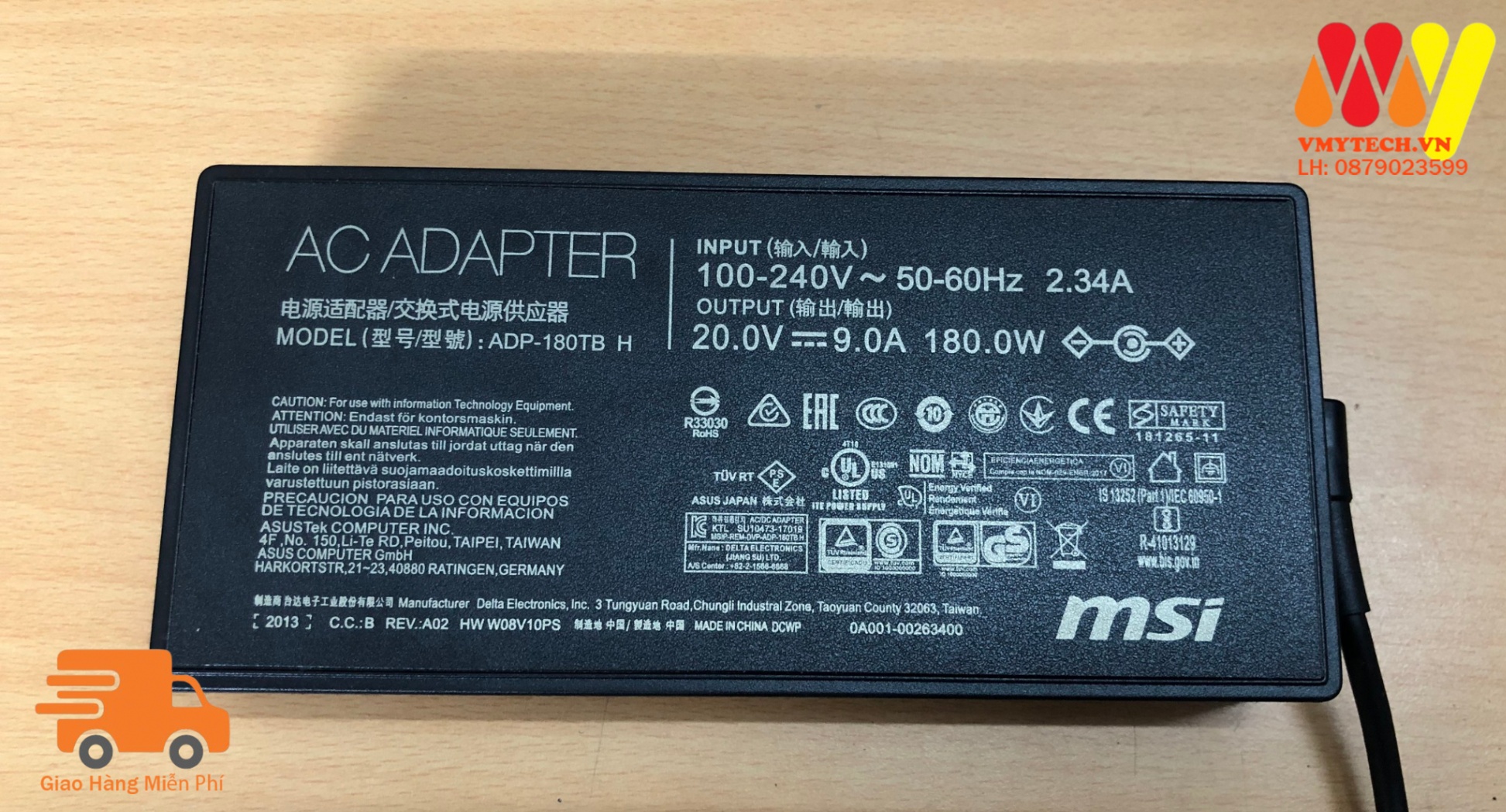 Sạc Laptop Msi 20v-9a 108W Chân Kim Nhỏ – 4.5mm X 3.0mm Chính Hãng