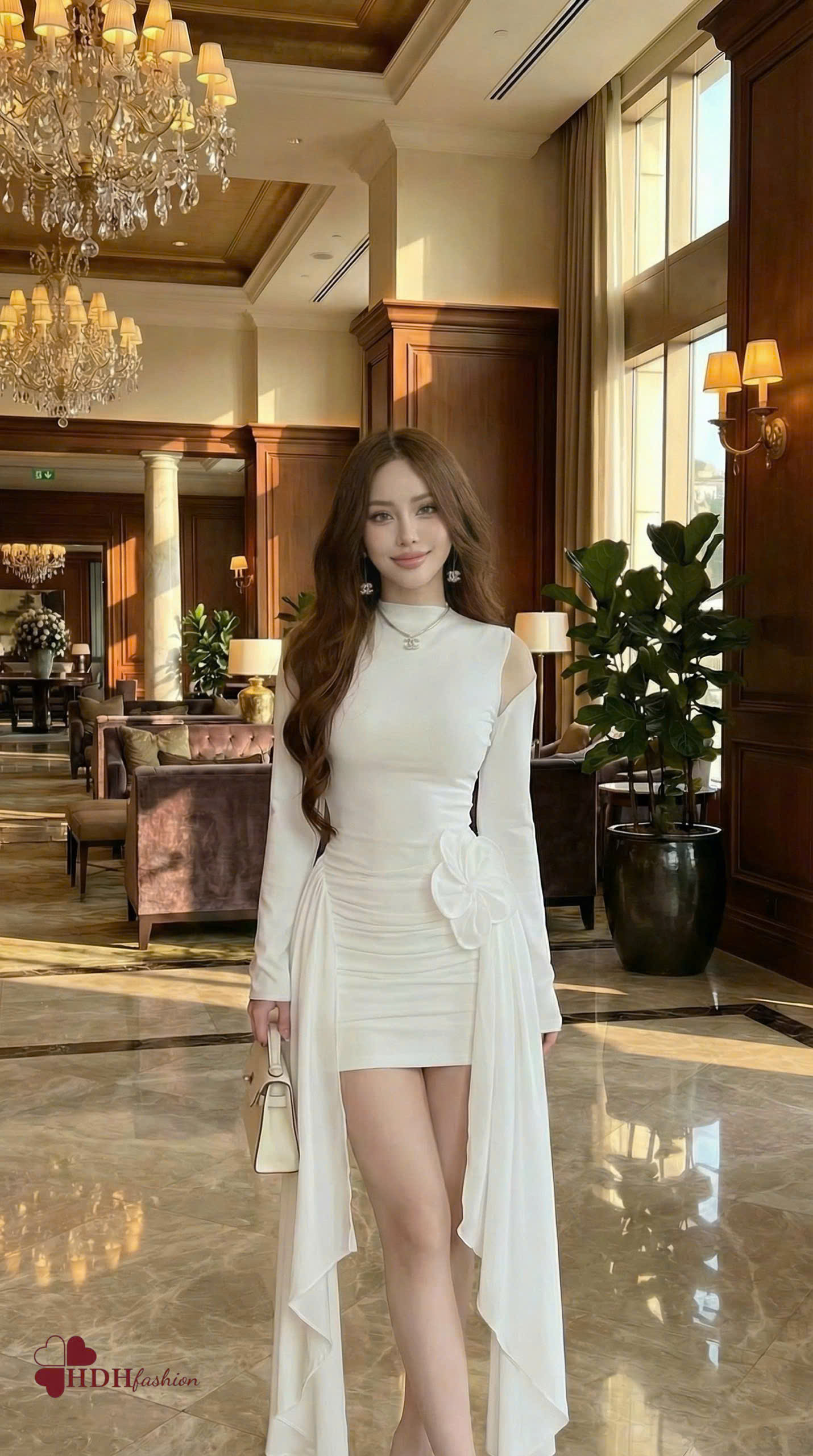 Đầm tiệc Đen Trắng Tab hoa