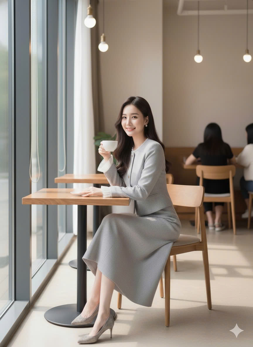 Sét Bộ Dạ Tweed Xanh Ghi Phối Bèo