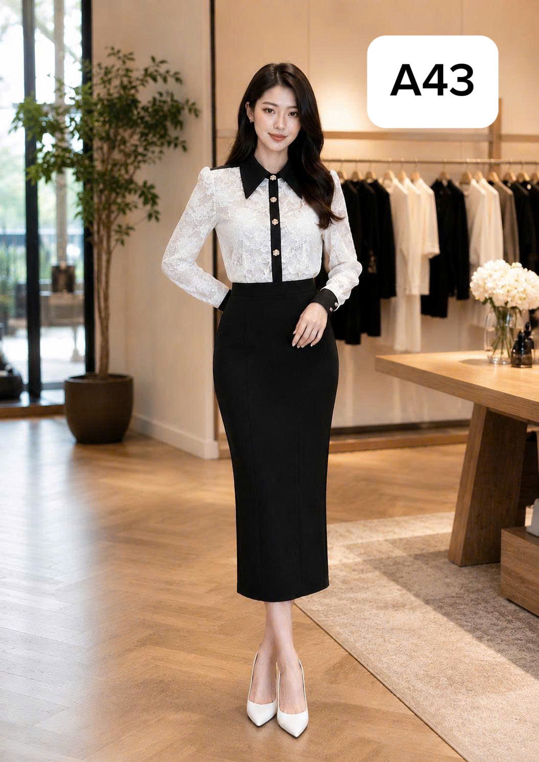 Set bộ chân váy vải chéo Hàn cao cấp A43
