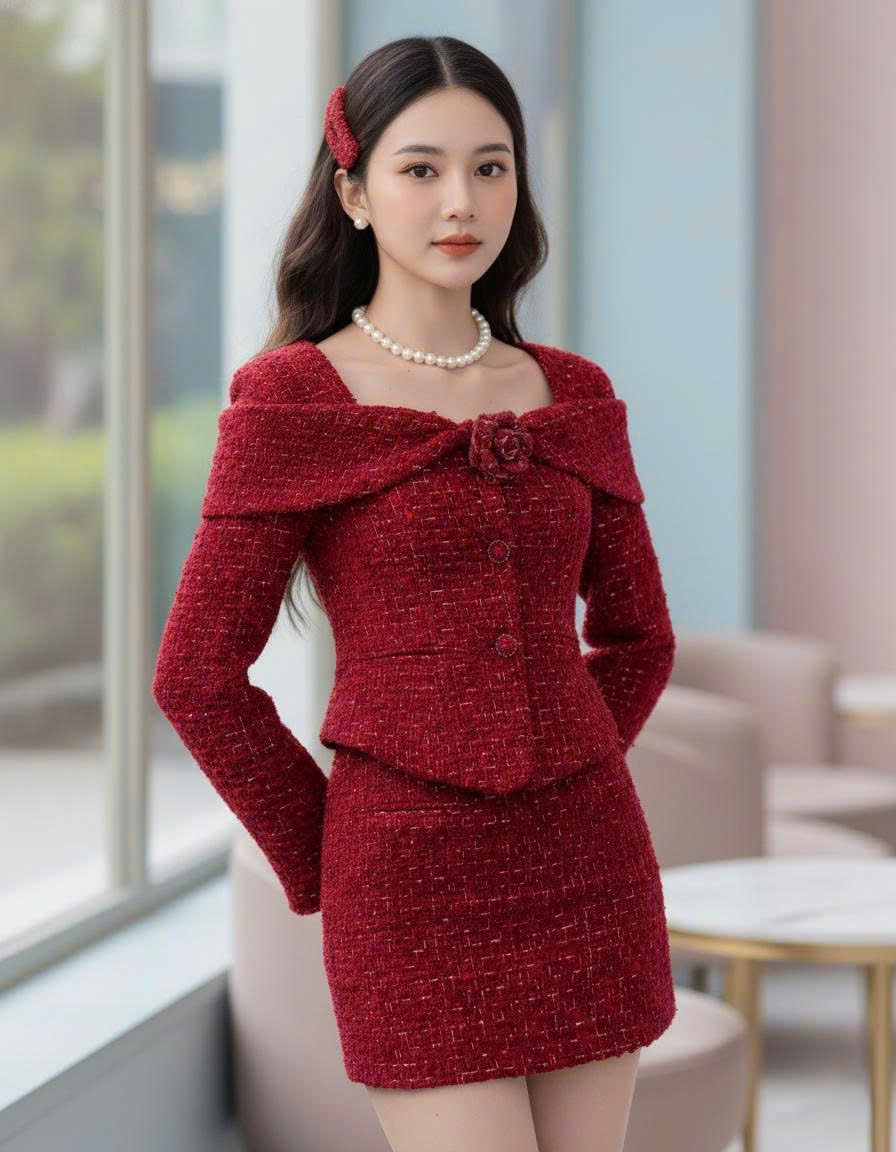 SÉT BỘ DẠ chân váy ngắn - Đen - XL
