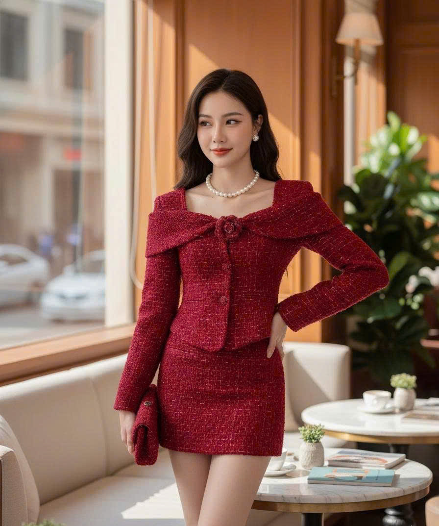 SÉT BỘ DẠ chân váy ngắn - Đen - XL