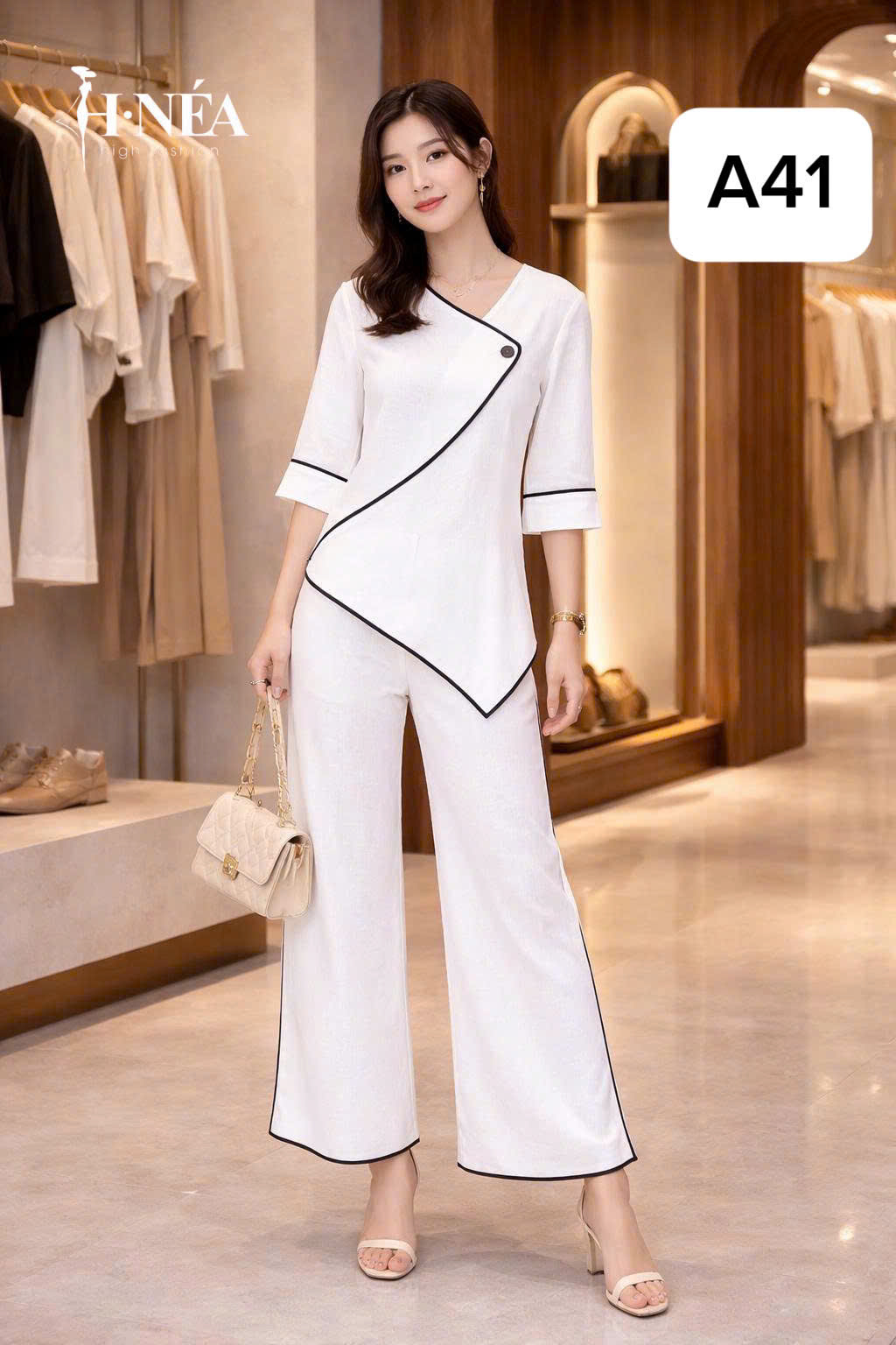 Set bộ Linen lụa chính phẩm trắng - A41