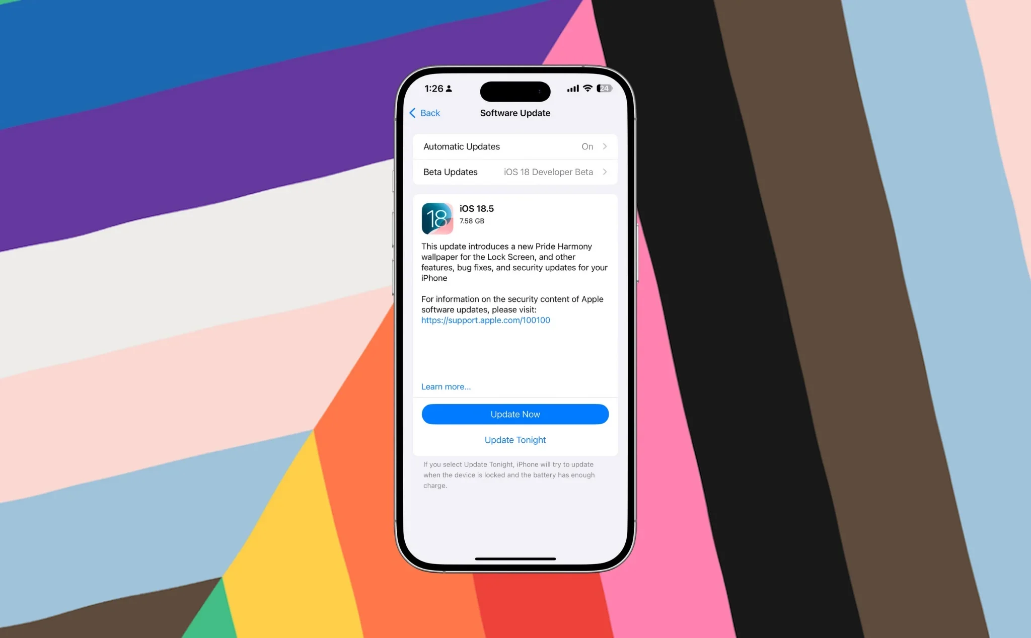 Apple phát hành iOS 18.5 chính thức: Cập nhật nhỏ, sửa lỗi là chính, thêm hình nền Pride