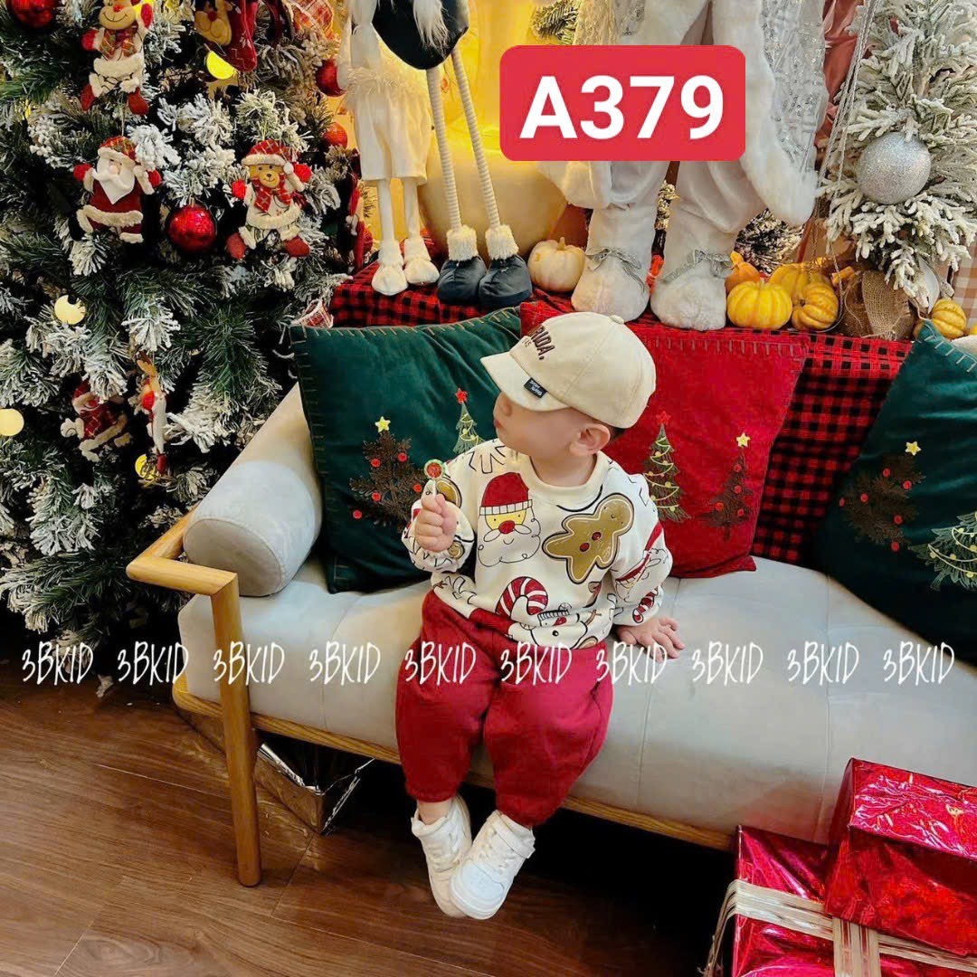 B16355 Bộ dài chui quần đỏ áo Noel bé