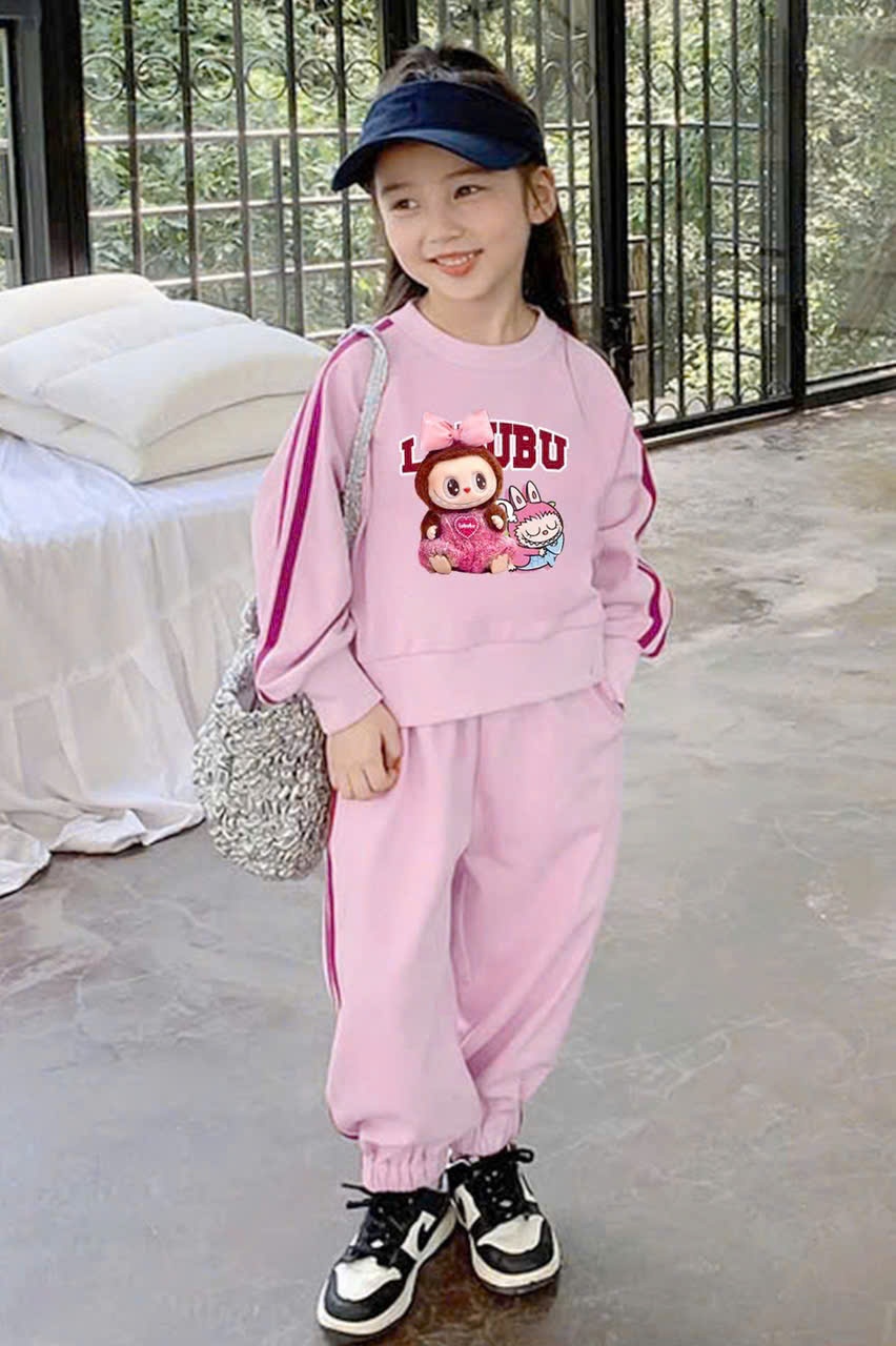 B16465 Bộ labubu bé gái 2 sọc hồng