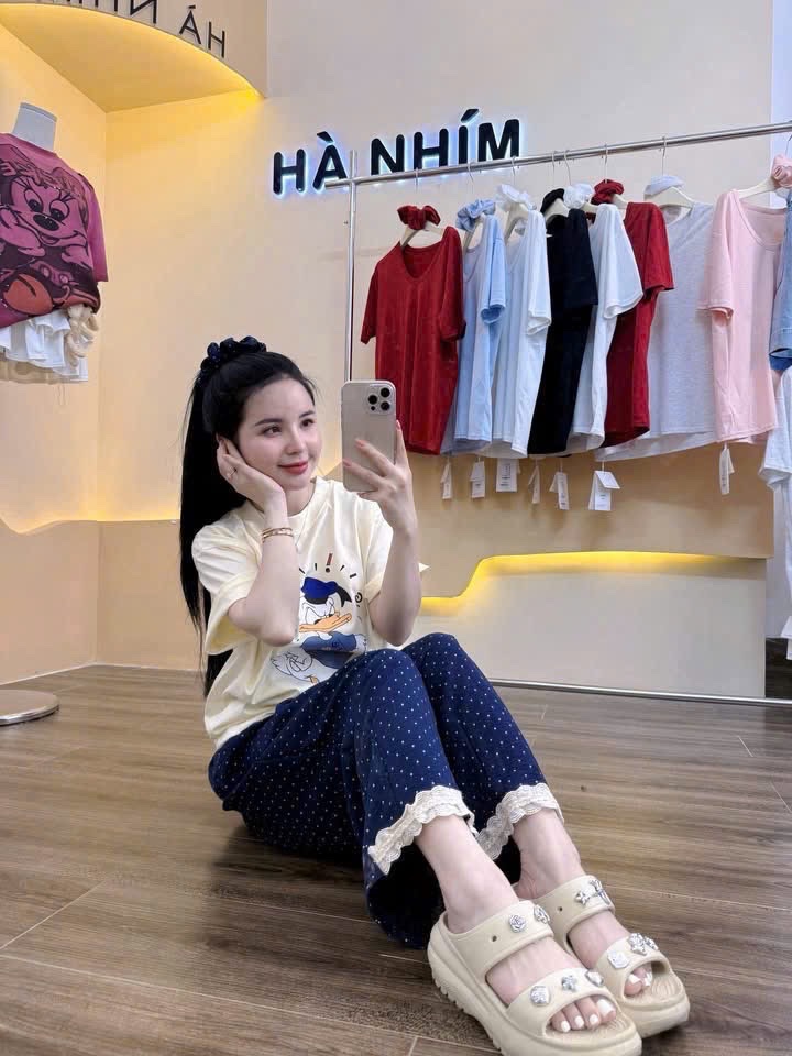 B17891 Set vịt áo cotton kèm quần chấm bi
