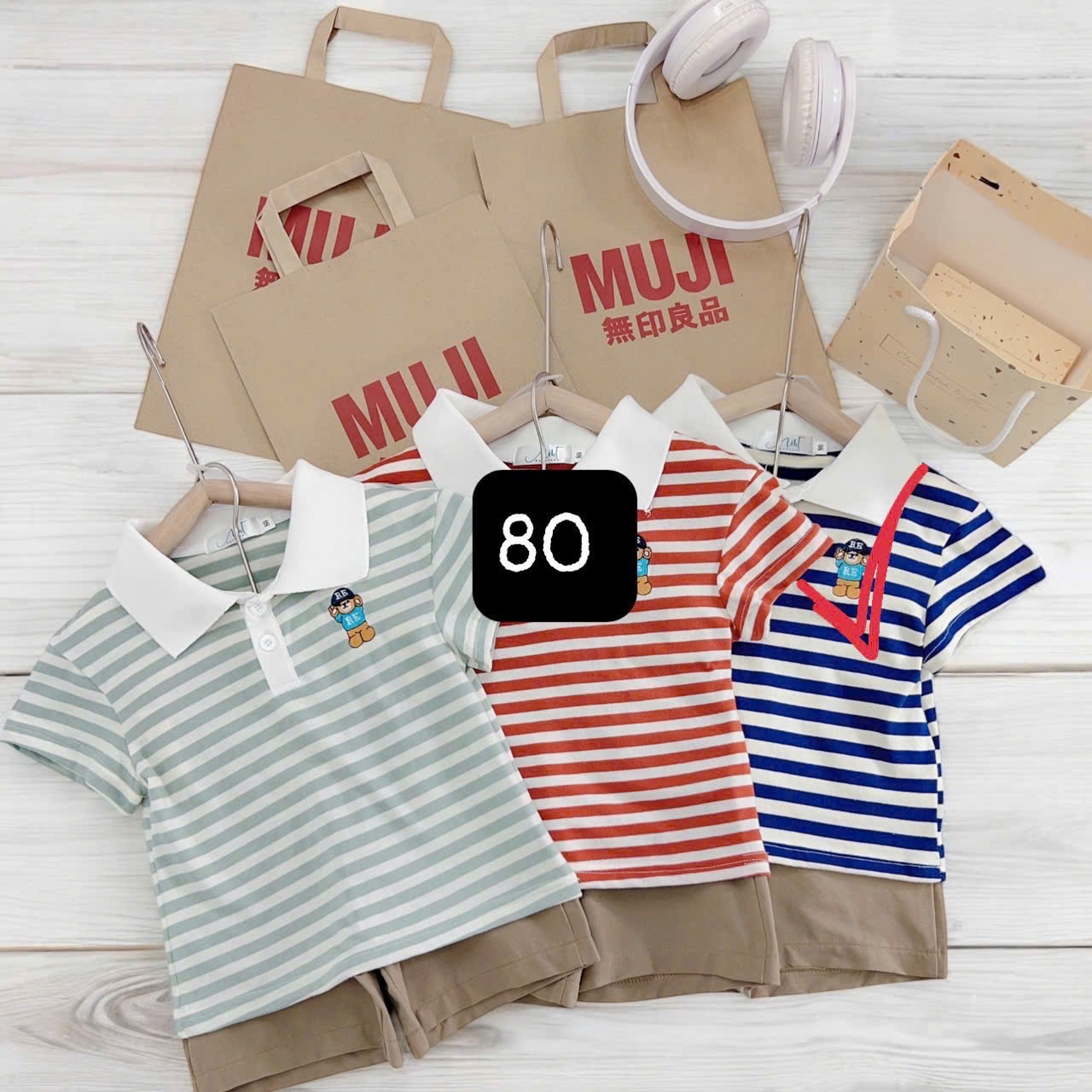 B17885 Bộ bé polo kẻ