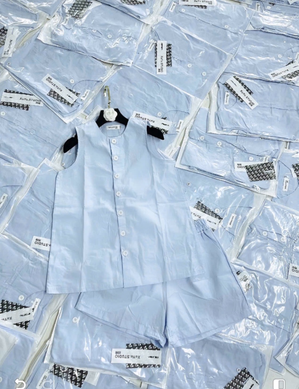 S17916 Set áo ba lỗ xanh mix quần đũi