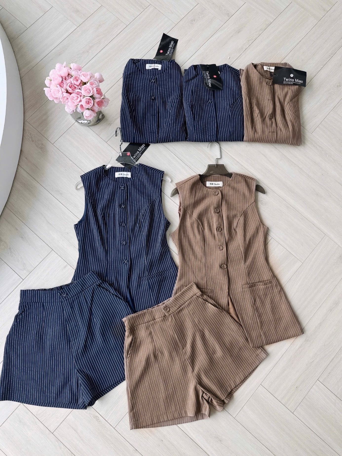 S17953 Set kẻ cúc bọc vạt mở mix