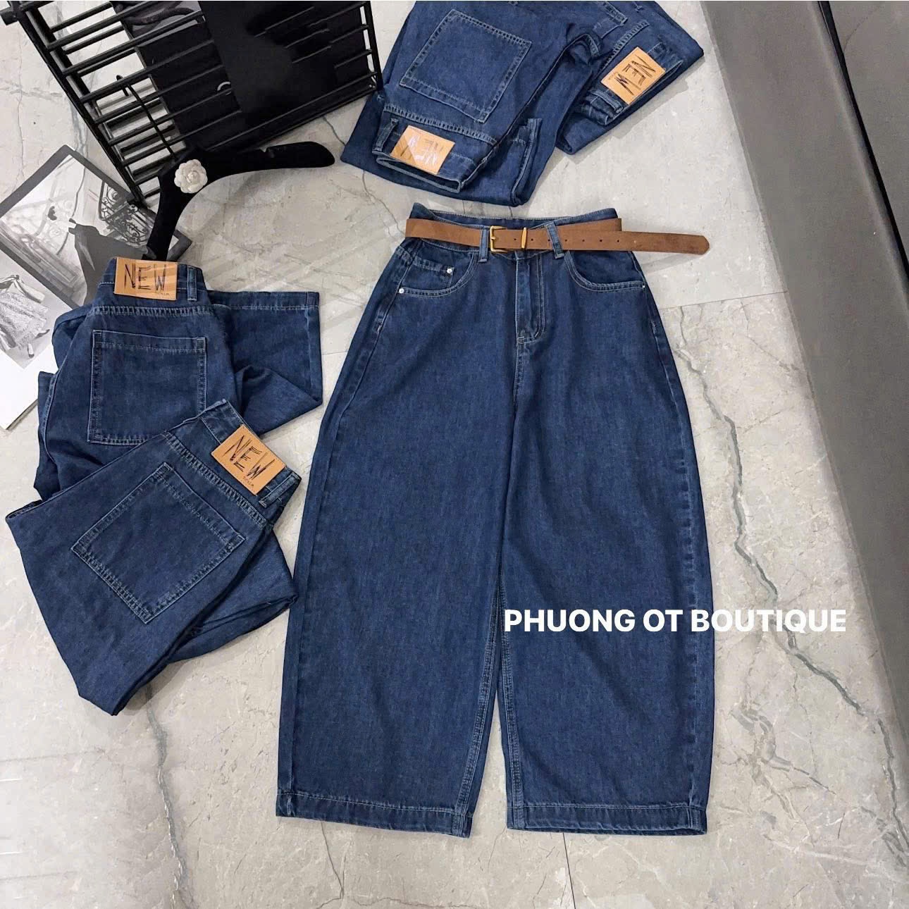Q17979 Quần jean baggy kèm belt dáng cộc