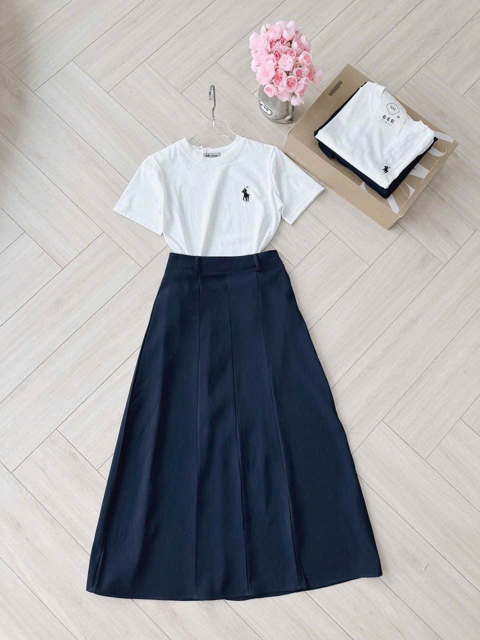 S17982 SET CHÂN VÁY TÍM THAN MIX ÁO THÊU NGỰA