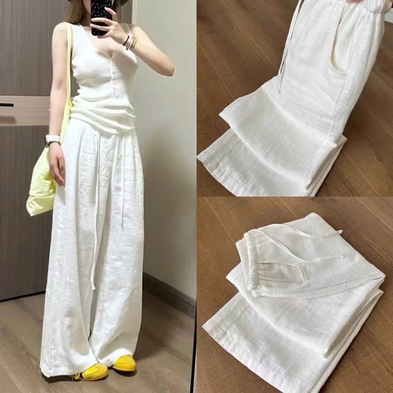Q18046 Quần dài nữ ống suông rộng linen