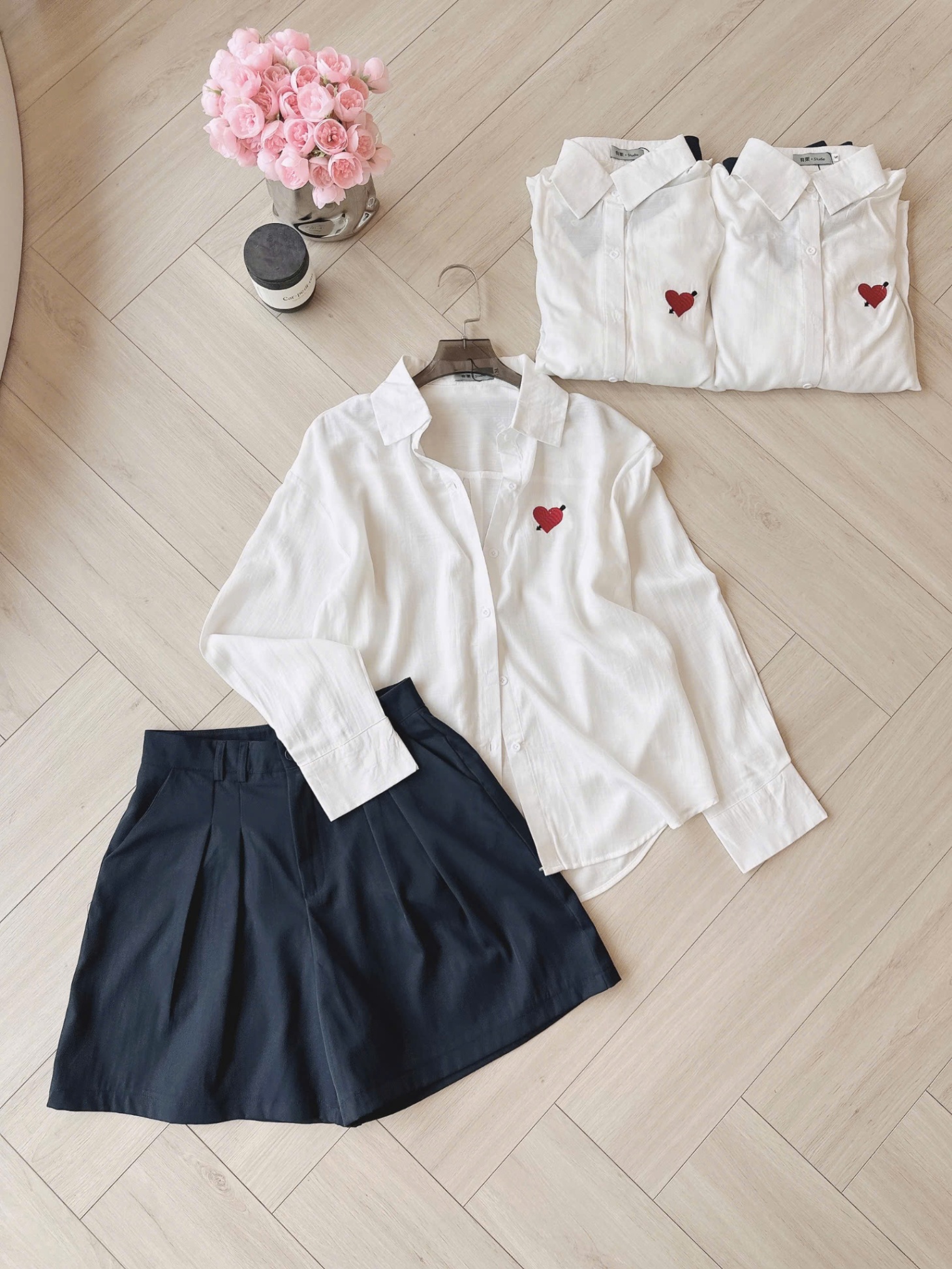 S18183 ✨ SET ÁO TIM TRẮNG + QUẦN SHORT TÂY