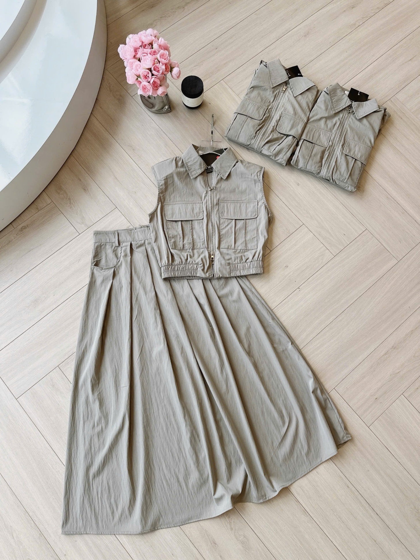 S18182 SET CHÂN VÁY LY TÚI HỘP CHUN GẤU