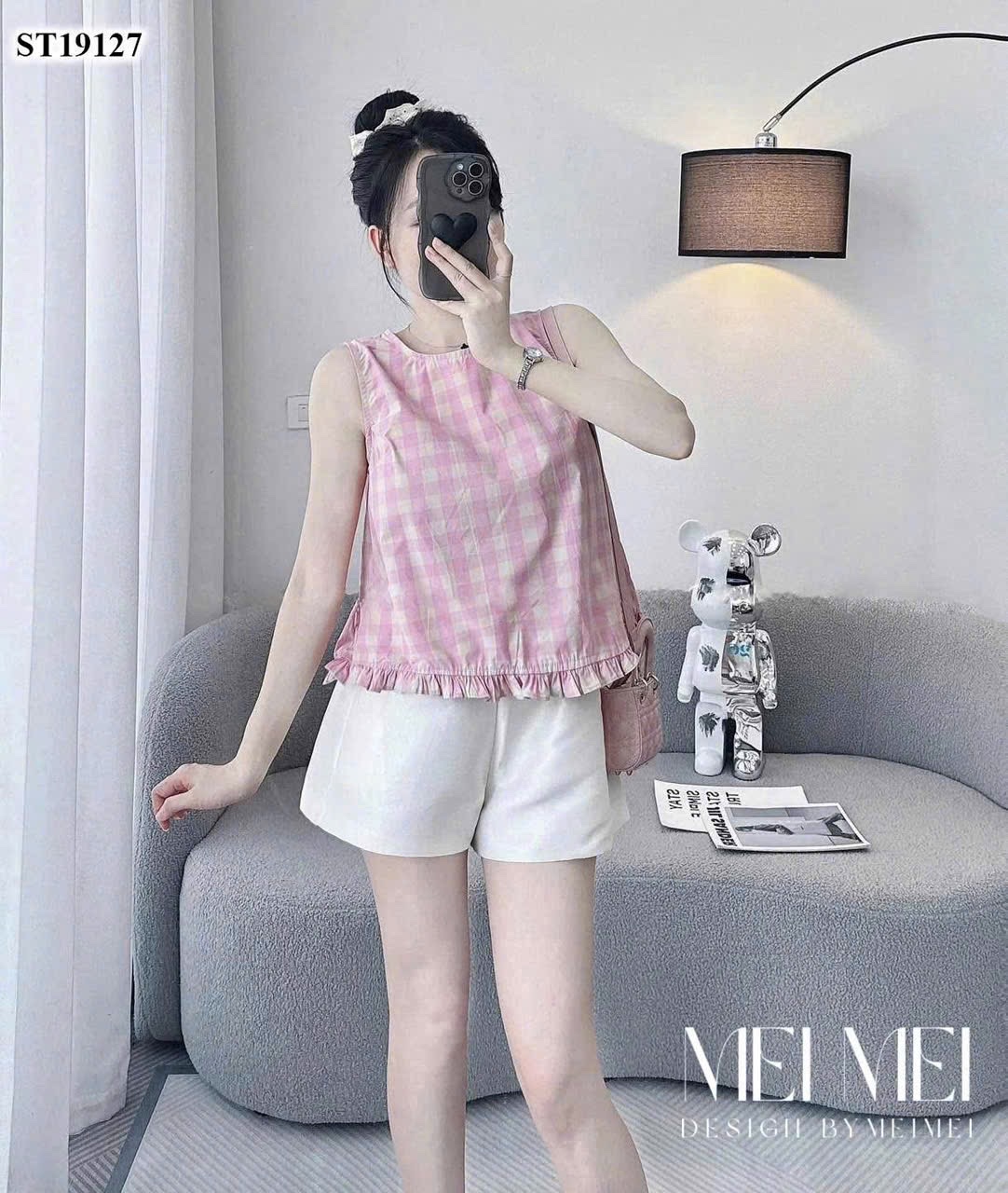 S18190 Set bộ kẻ hồng quần cộc
