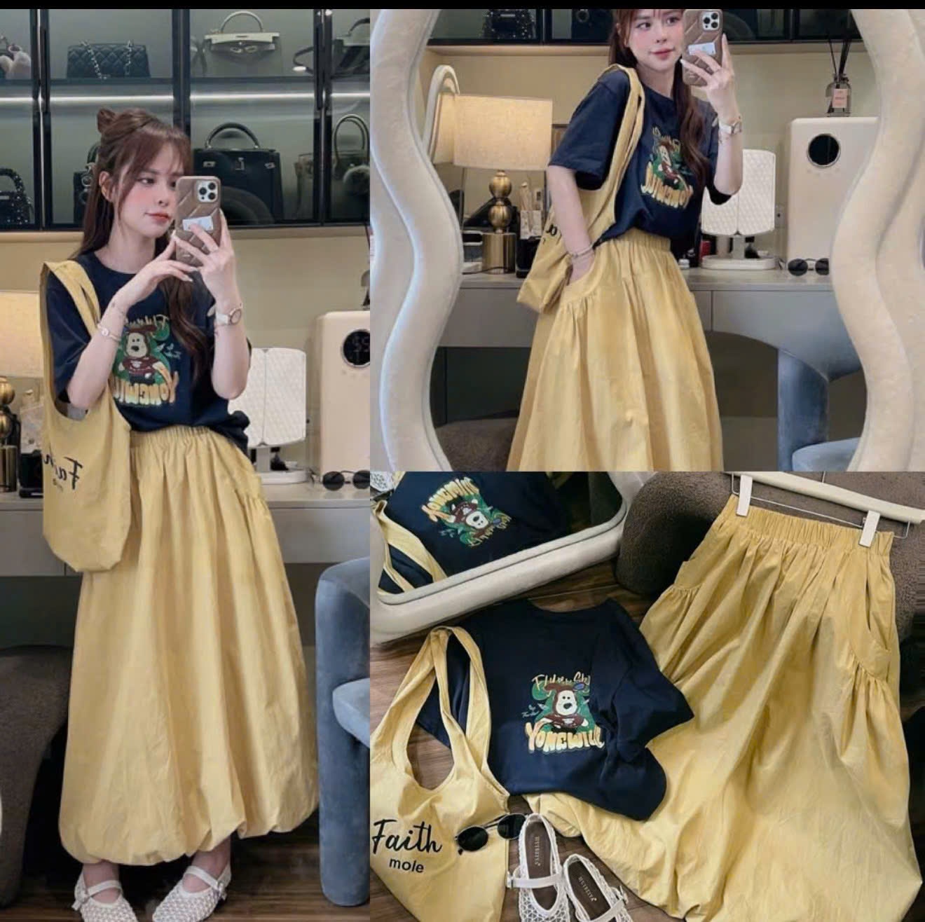 S18187 Set cv midi áo in chữ YONEWILL