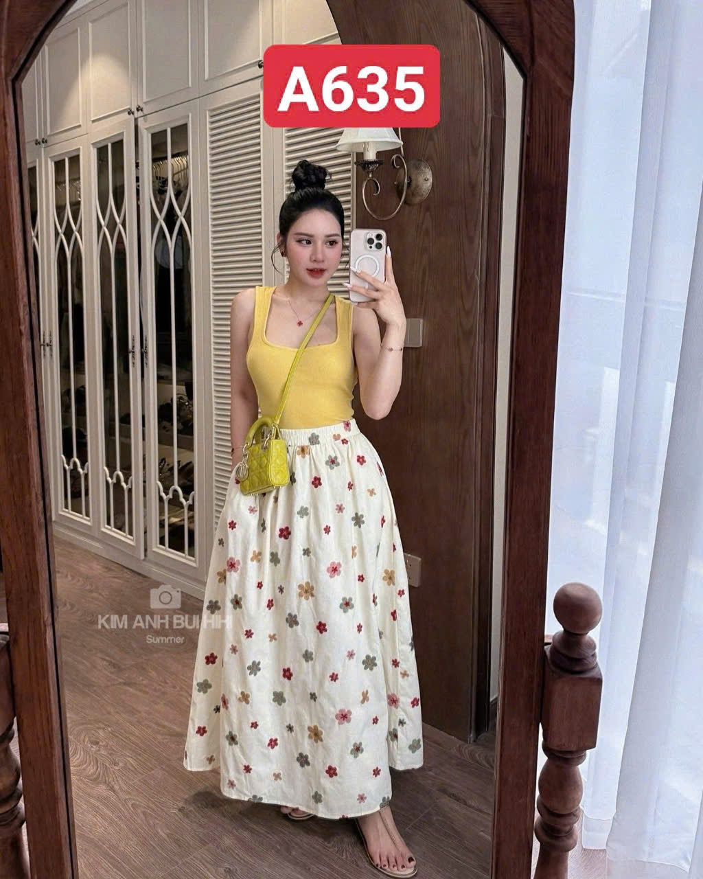 S18280 SET ÁO BA LỖ MIX CV HOA VÀNG R