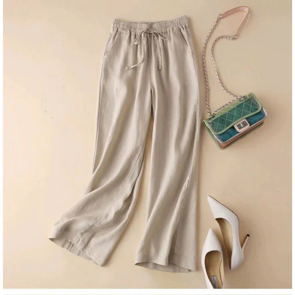 Q18302 QUẦN DÀI NỮ ỐNG SUÔNG RỘNG LINEN CẠP CHUN DÂY RÚT