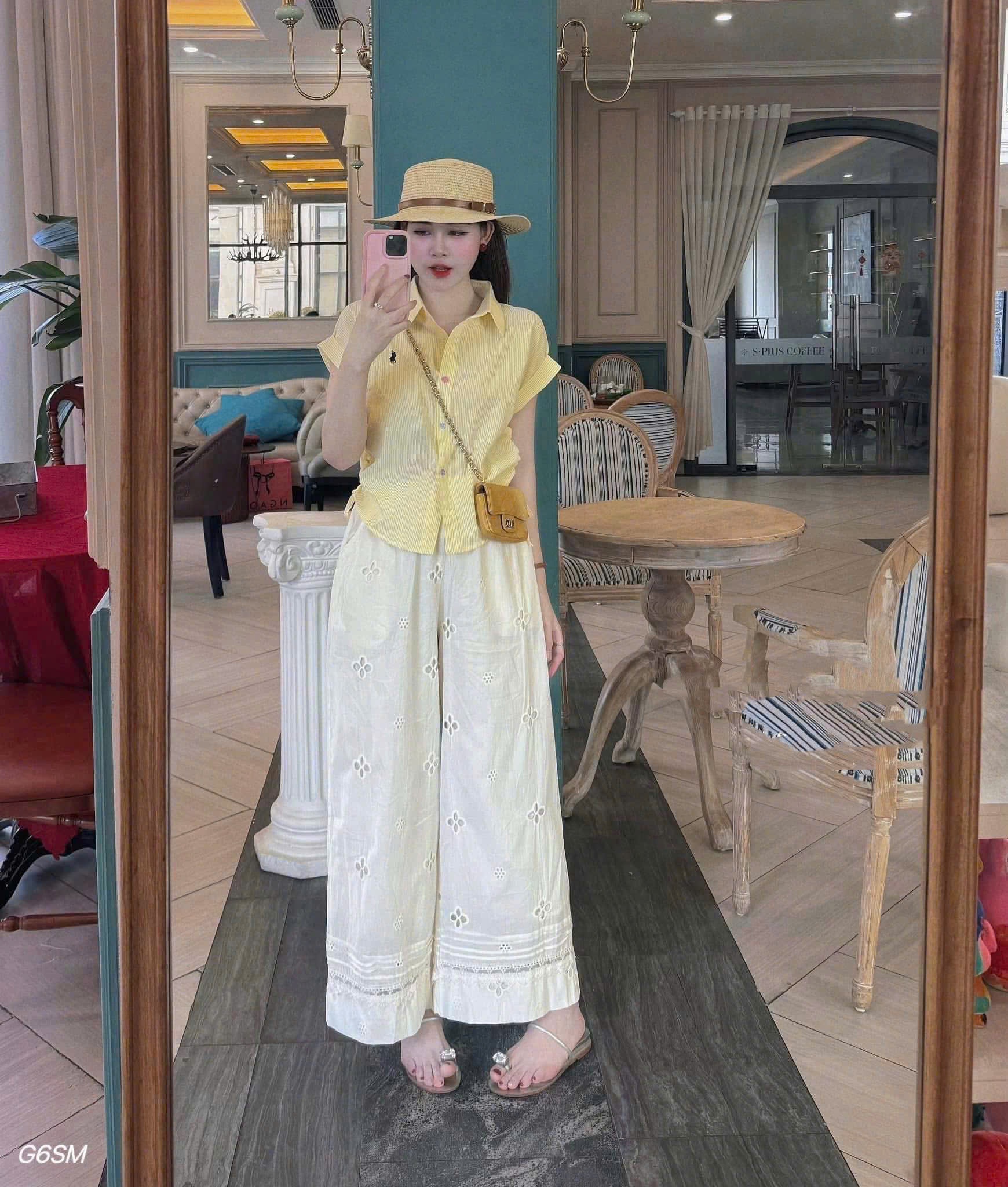 A18299 SET áo thêu ngựa VÀNG quần thô ren xinh xỉu