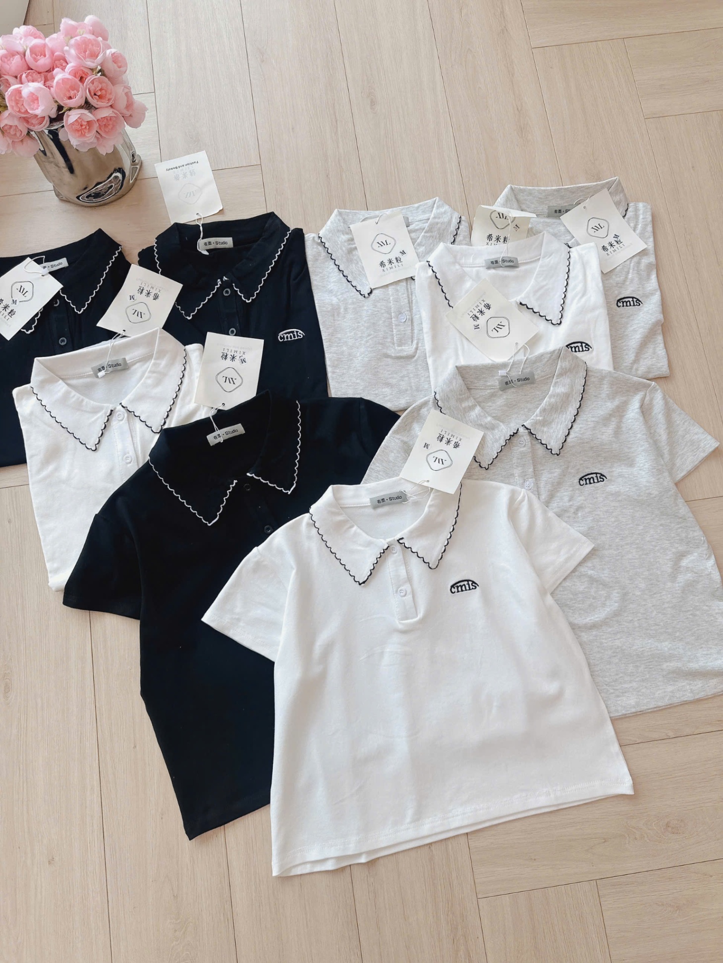 A18370 Áo polo cổ viền cách điệu – xinh xắn