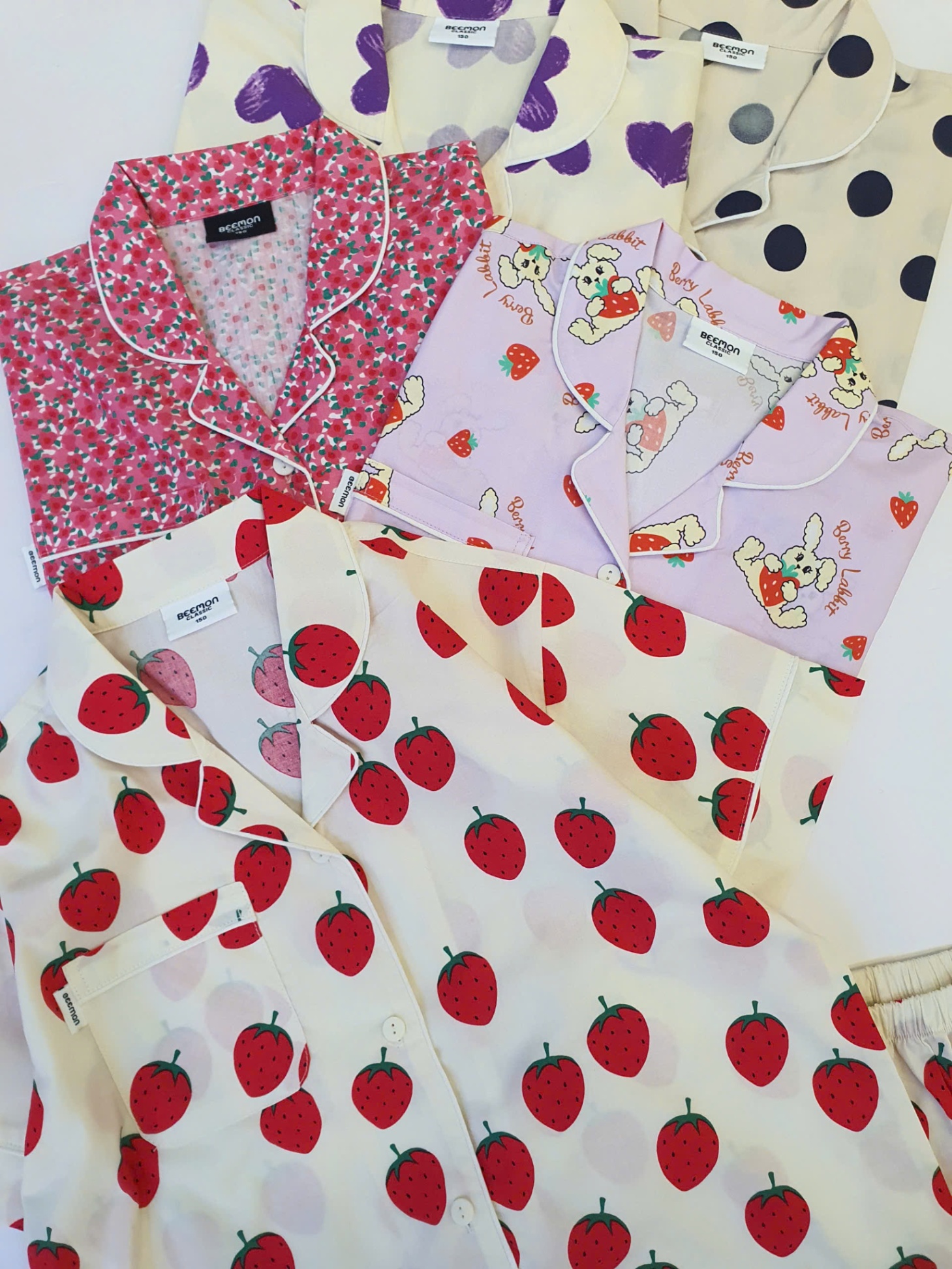 Bộ pijama thô cotton Beemon cho bé, áo cộc tay, quần đùi, 5 màu