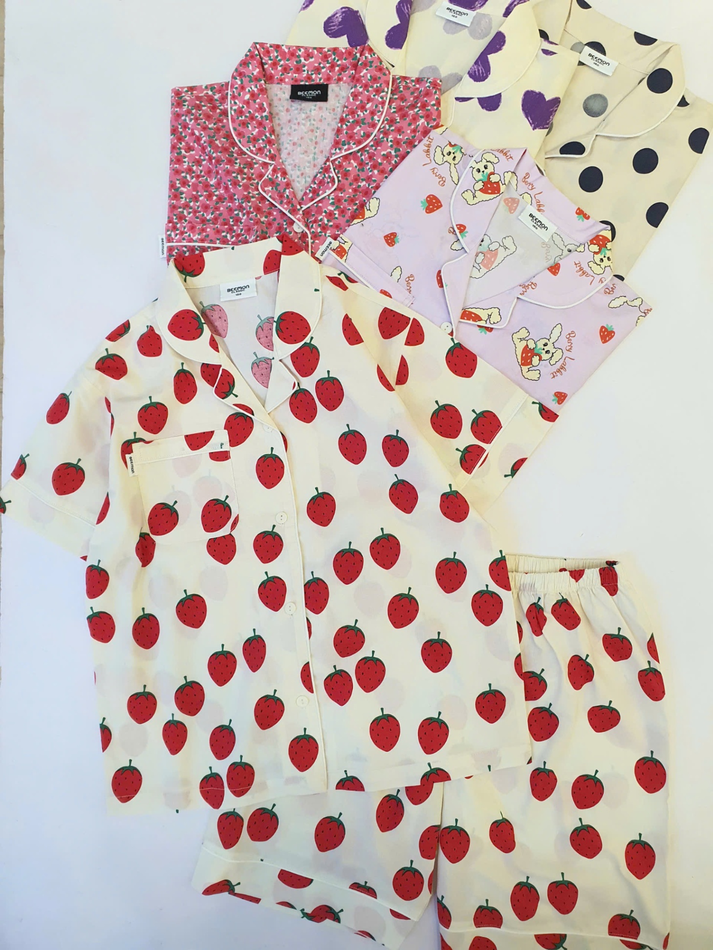 Bộ pijama thô cotton Beemon cho bé, áo cộc tay, quần đùi, 5 màu