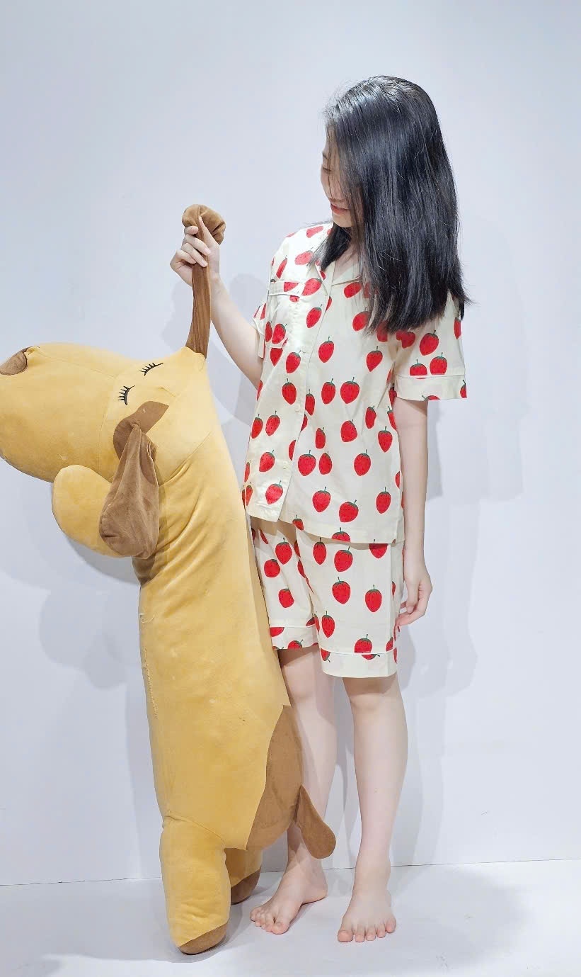 Bộ pijama thô cotton Beemon cho bé, áo cộc tay, quần đùi, 5 màu