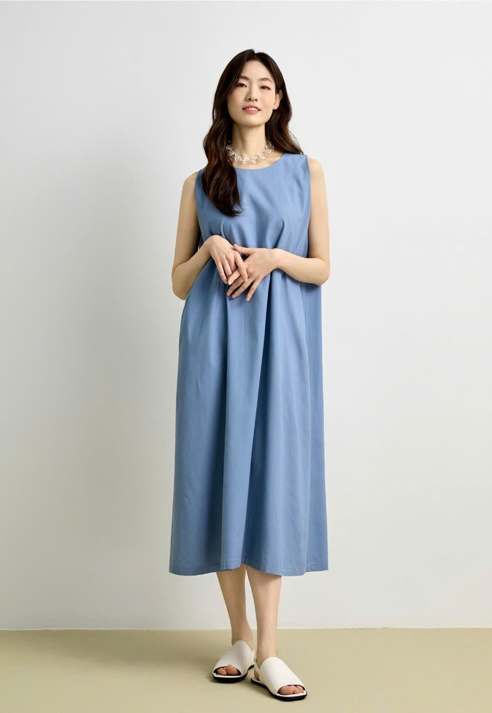 Váy Liền BRÉAL dáng suông, có túi, cổ tròn, ba lỗ 4 màu - Xanh Blue - 55
