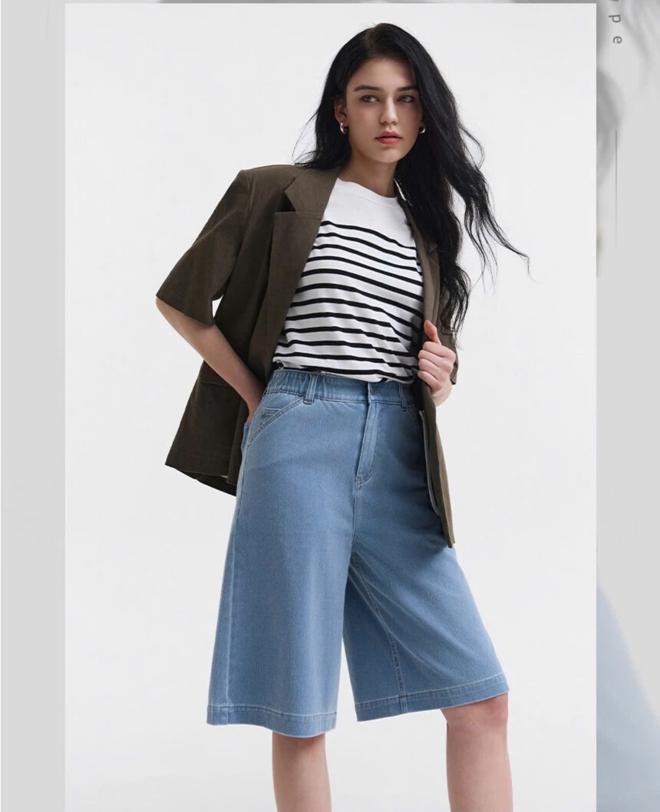 Quần short jean lửng cạp chun, túi hông chéo, 2 màu