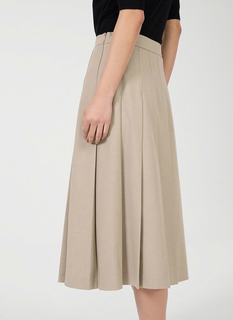 Chân váy midi xếp ly dài,khóa cạnh, 2 màu
