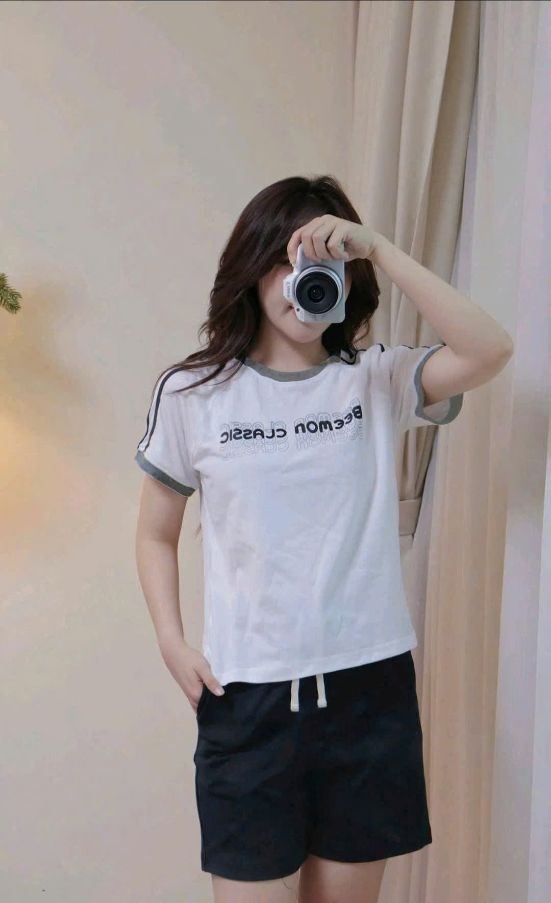 Bộ mặc nhà cotton người lớn, áo cổ tròn, ngắn tay, quần short,2 màu