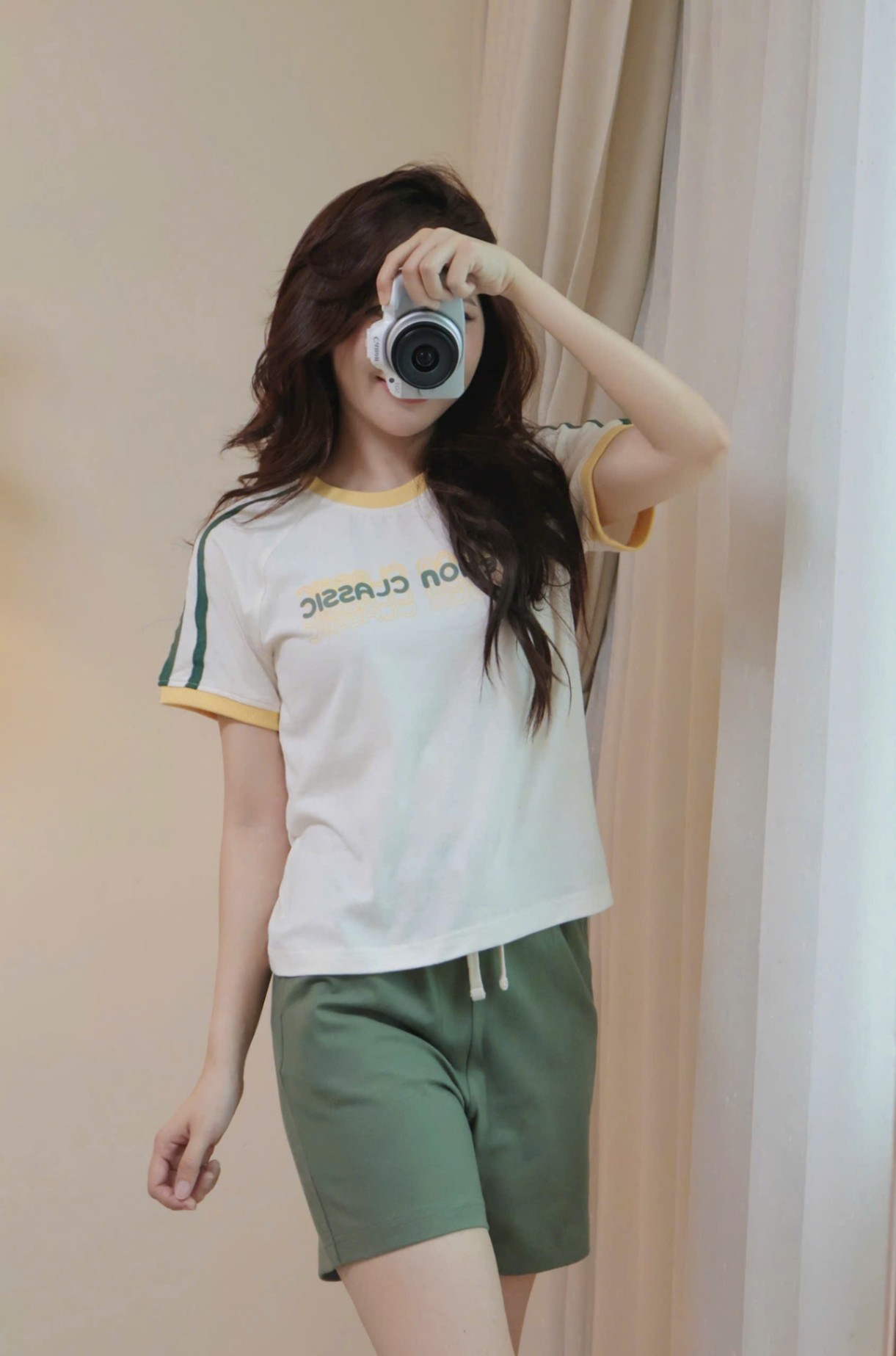 Bộ mặc nhà cotton người lớn, áo cổ tròn, ngắn tay, quần short,2 màu
