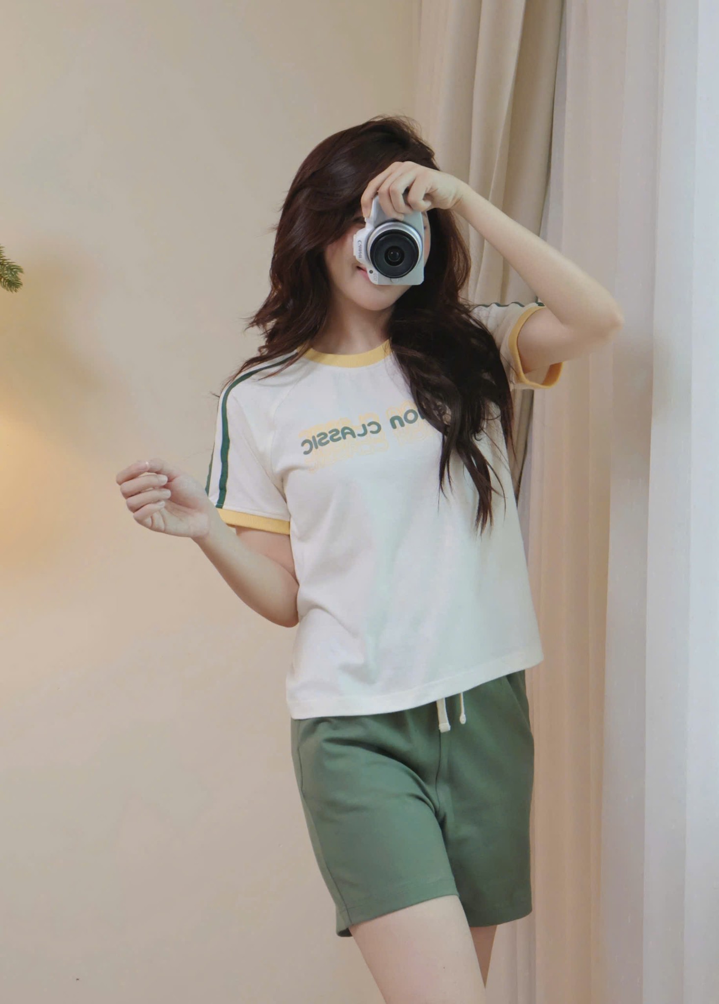 Bộ mặc nhà cotton người lớn, áo cổ tròn, ngắn tay, quần short,2 màu