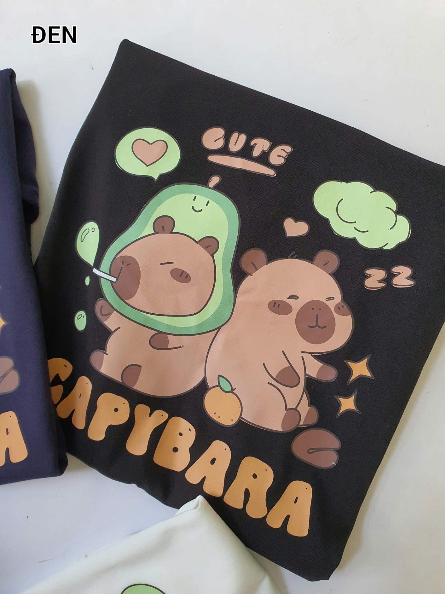 Áo phông trẻ em, cổ tròn, ngắn tay, hình 2 Capybara trước ngực, 4 màu