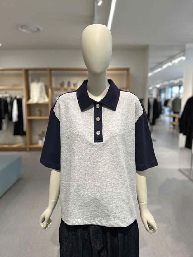 Áo phông cổ polo, cài cúc cổ, áo tay phối màu, 2 màu