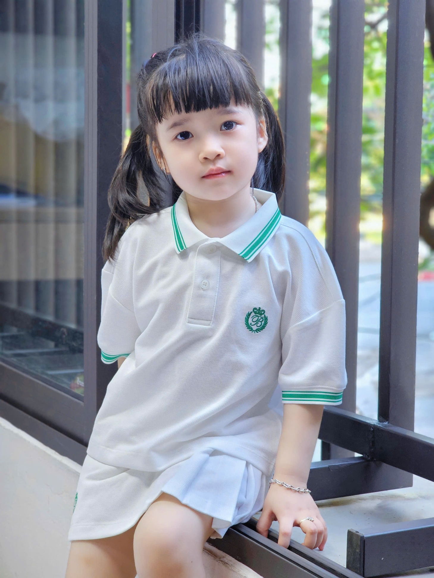 Sét cho bé gái, áo polo dáng lửng, chân váy có lớp lót quần, 2 màu