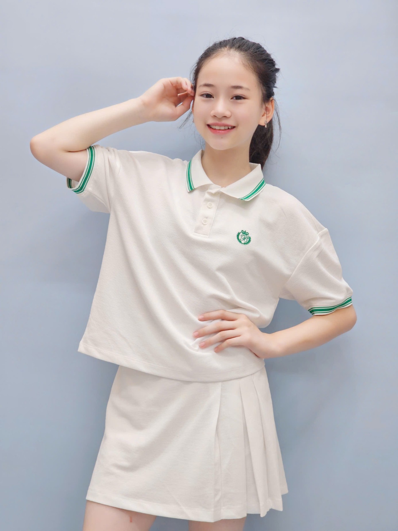 Sét cho bé gái, áo polo dáng lửng, chân váy có lớp lót quần, 2 màu