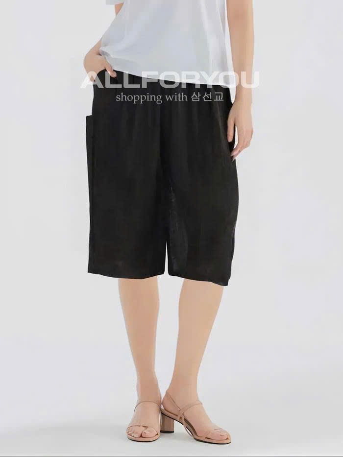 Quần suông lửng short chất pha rayon, cạp chun, 2 túi hộp hông, 2 màu