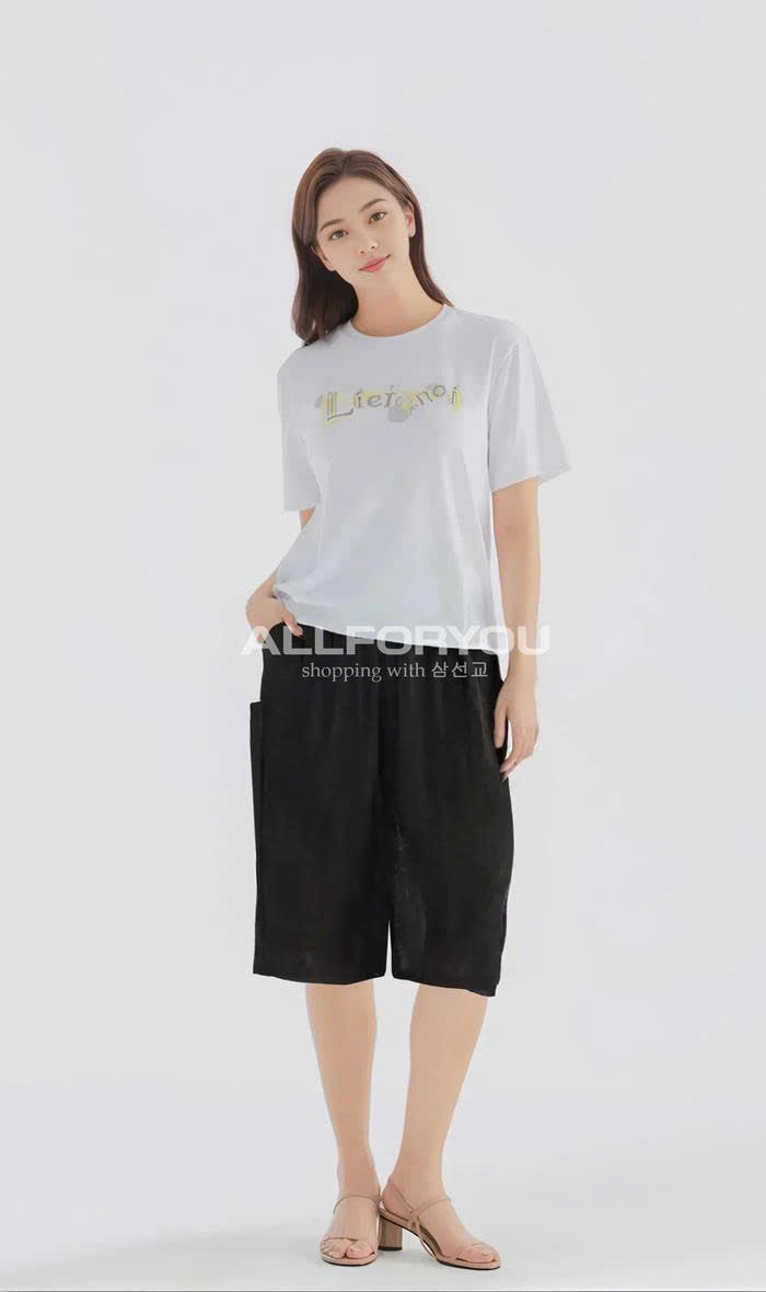 Quần suông lửng short chất pha rayon, cạp chun, 2 túi hộp hông, 2 màu