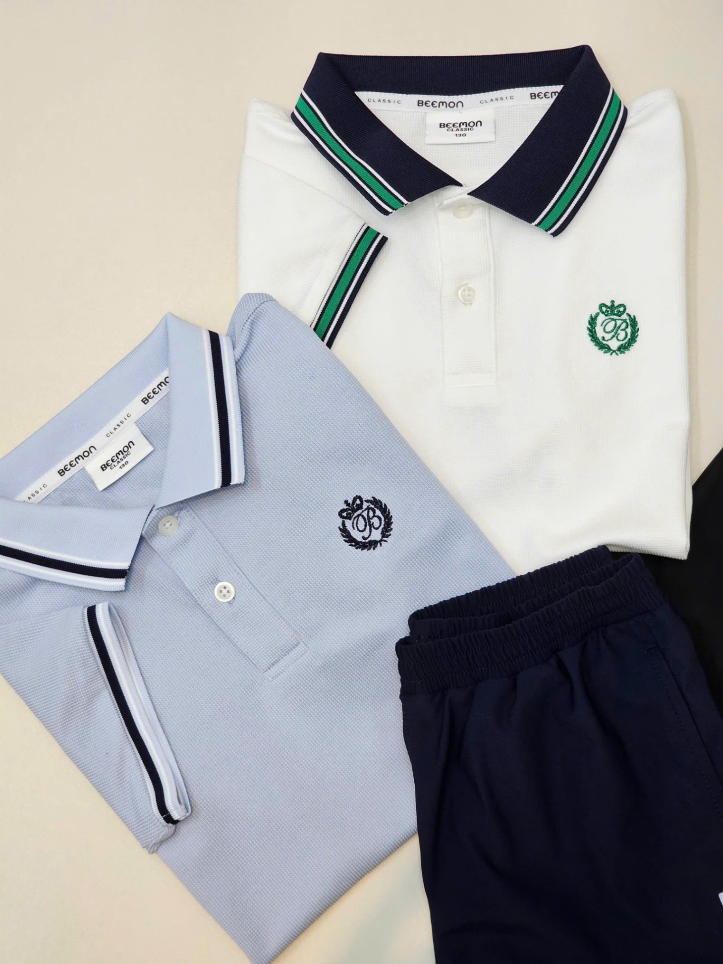 Bộ polo Beemon cho bé trai,bé gái, áo cổ polo phối viền cổ và tay áo, cài 2 cúc cổ, quần short co giãn,chữ Beemon Classic, 2 màu