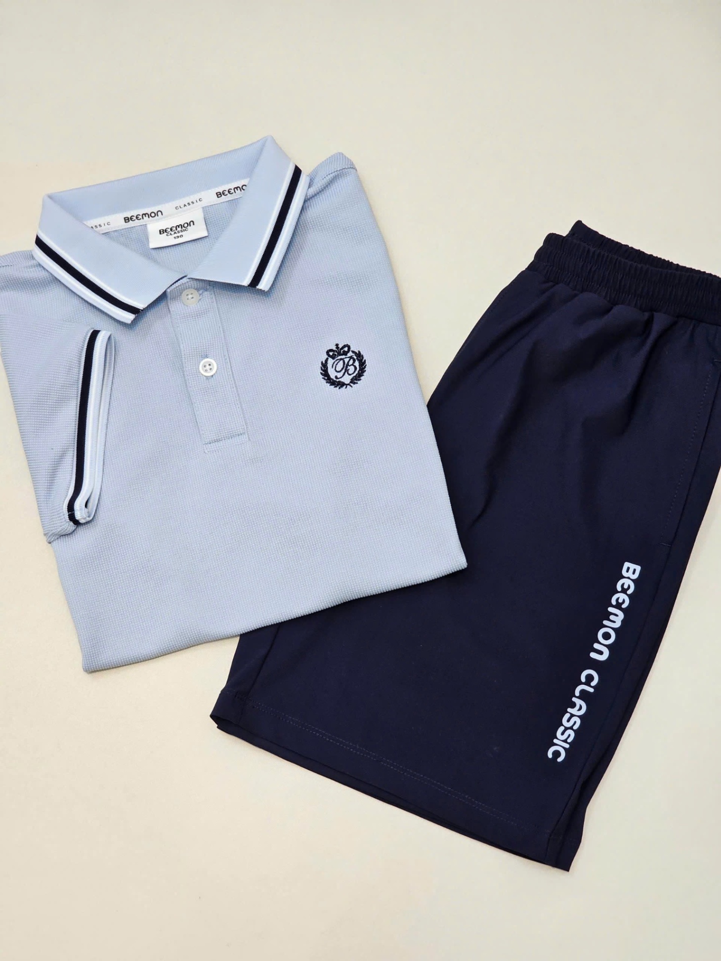 Bộ polo Beemon cho bé trai,bé gái, áo cổ polo phối viền cổ và tay áo, cài 2 cúc cổ, quần short co giãn,chữ Beemon Classic, 2 màu