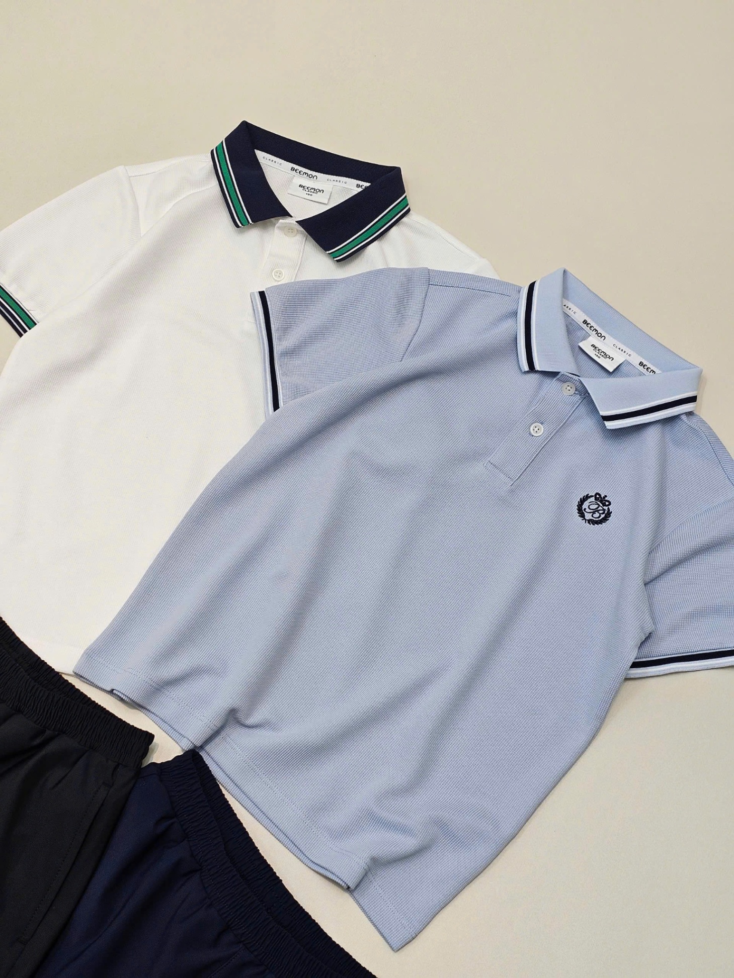 Bộ polo Beemon cho bé trai,bé gái, áo cổ polo phối viền cổ và tay áo, cài 2 cúc cổ, quần short co giãn,chữ Beemon Classic, 2 màu