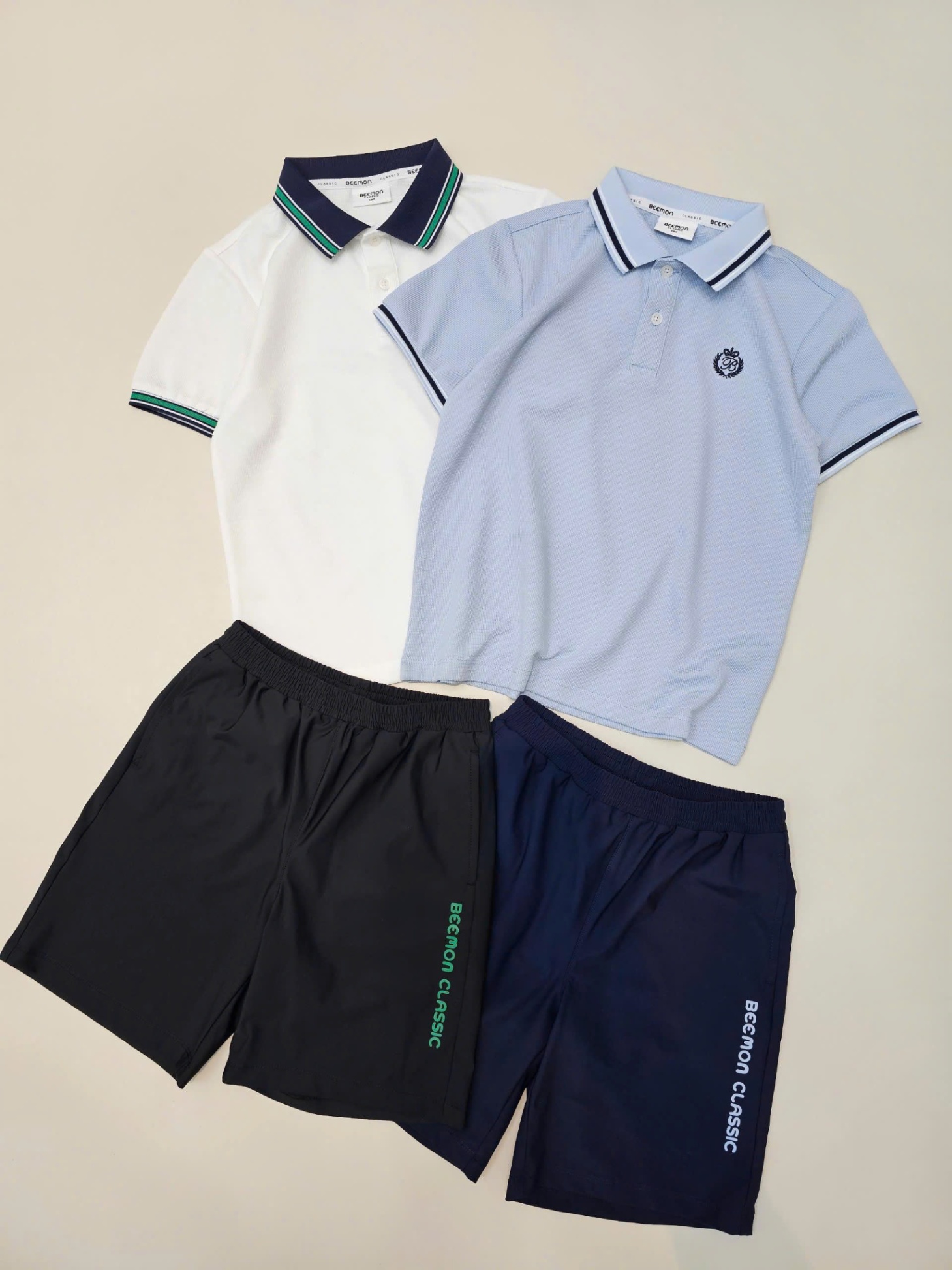 Bộ polo Beemon cho bé trai,bé gái, áo cổ polo phối viền cổ và tay áo, cài 2 cúc cổ, quần short co giãn,chữ Beemon Classic, 2 màu