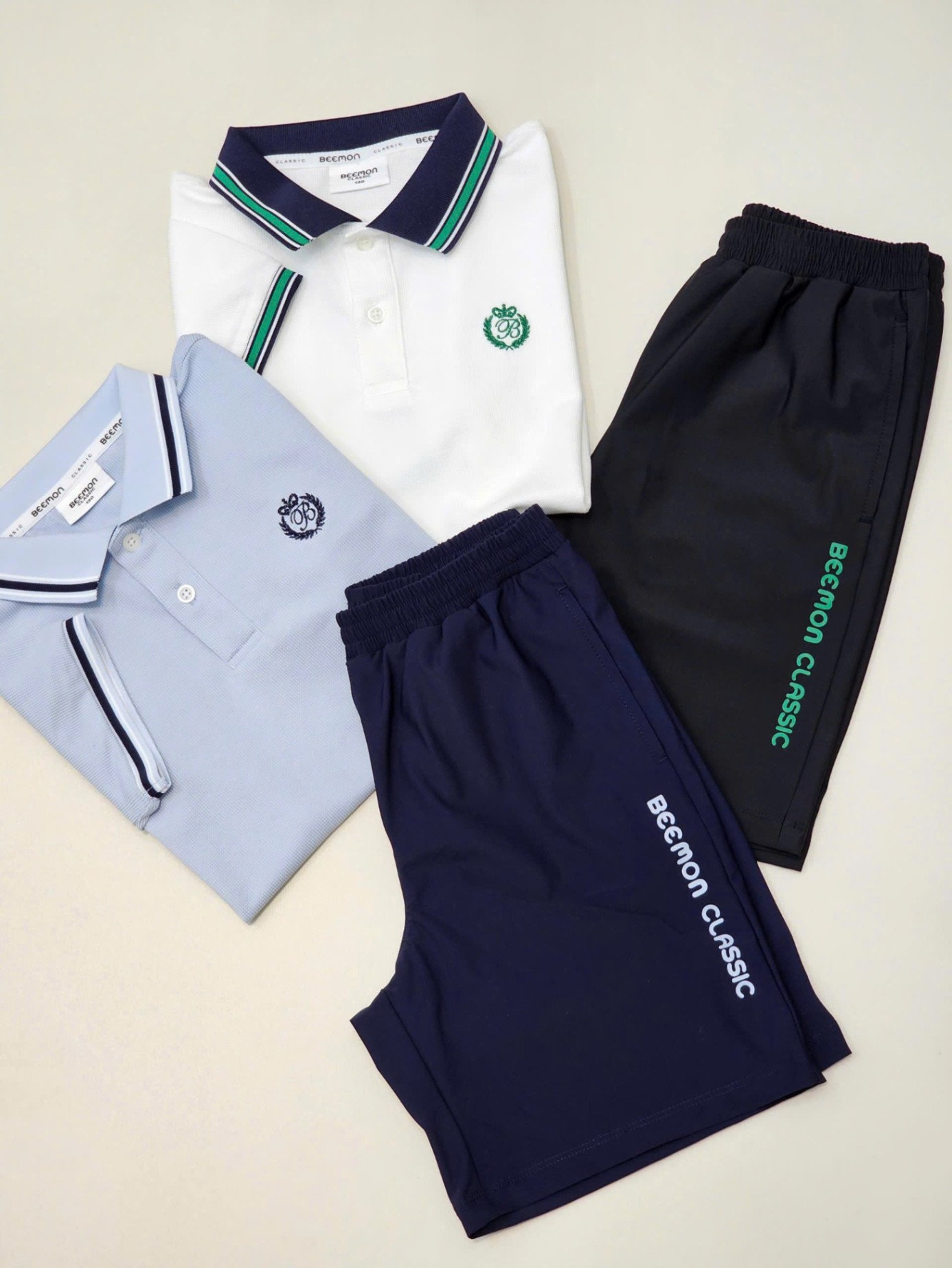 Bộ polo Beemon cho bé trai,bé gái, áo cổ polo phối viền cổ và tay áo, cài 2 cúc cổ, quần short co giãn,chữ Beemon Classic, 2 màu