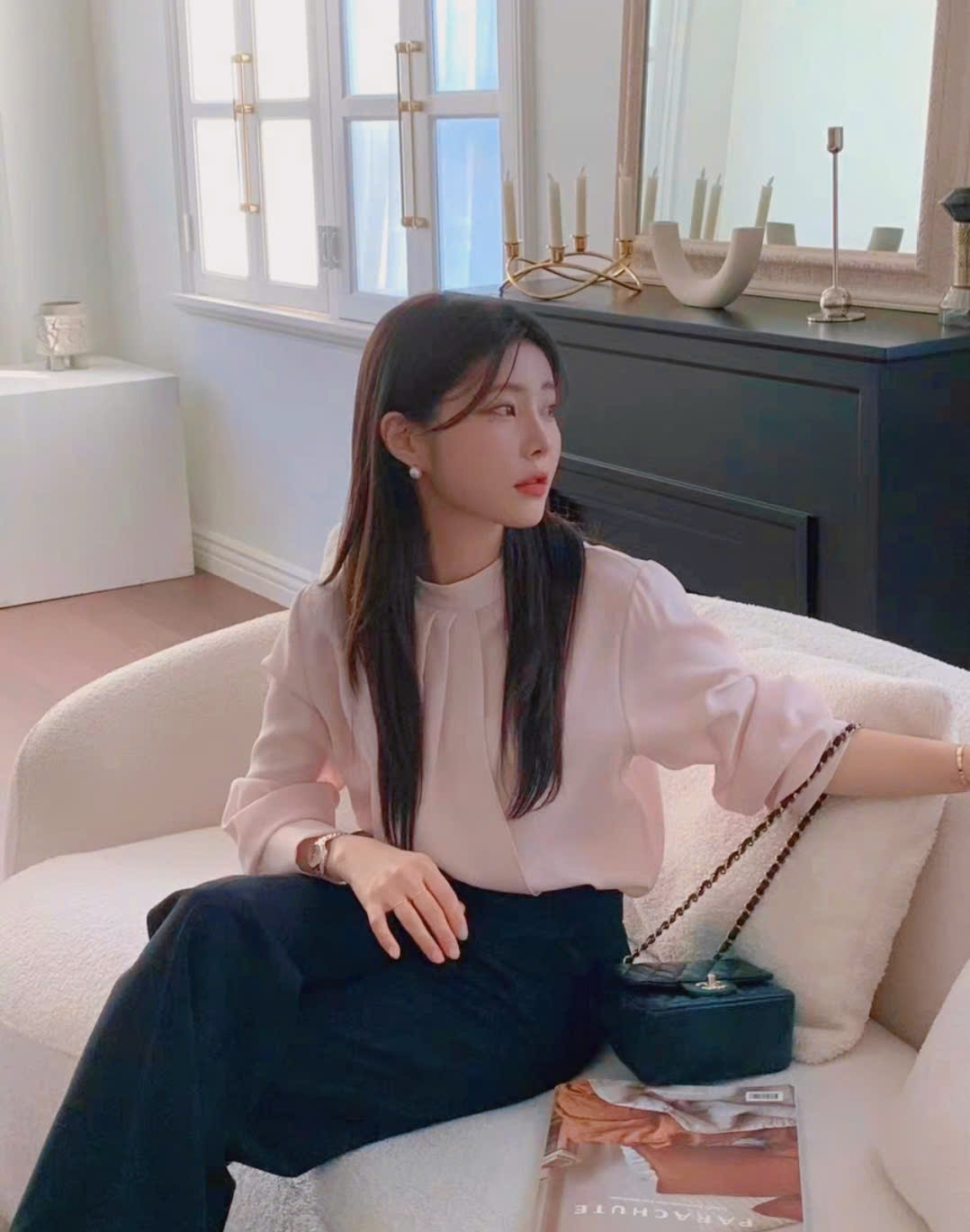 Áo sơ mi dài tay, cổ tròn